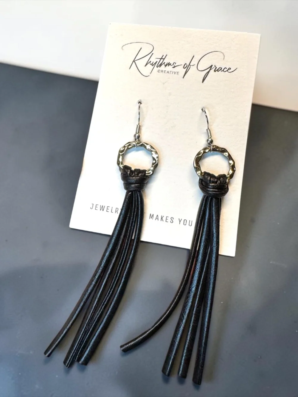NWT Black Leather Tassel Boho Statement Earrings